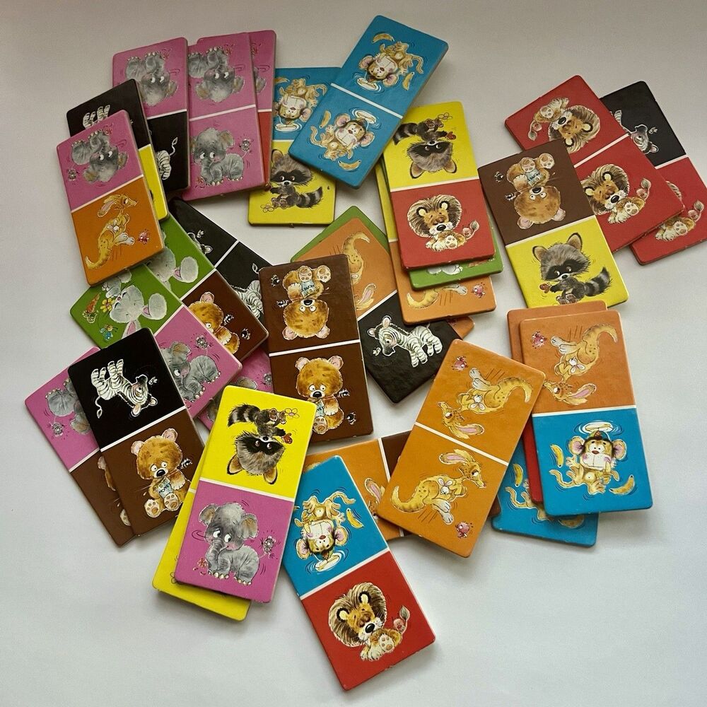 Vintage 1970s Whitman Animal Dominoes Matching Game 30 Cardboard Tiles